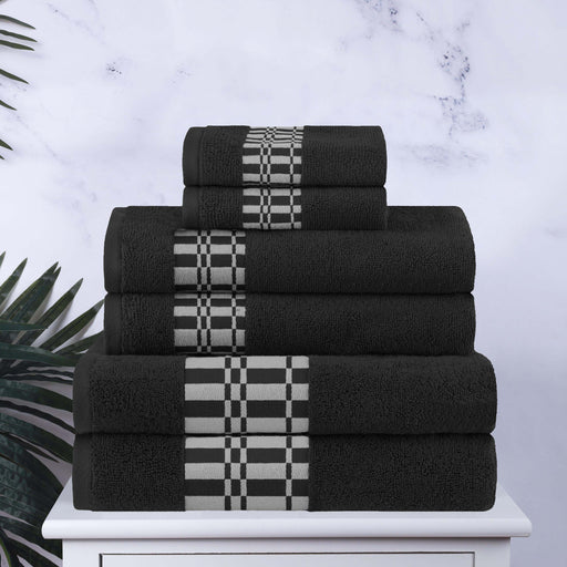 Larissa Cotton Geometric Embroidered Border 6-Piece Assorted Towel Set - Black