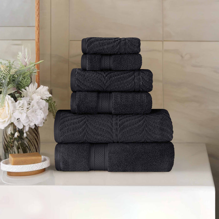 Zero Twist Cotton Solid and Jacquard Elegant Chevron 6 Piece Towel Set