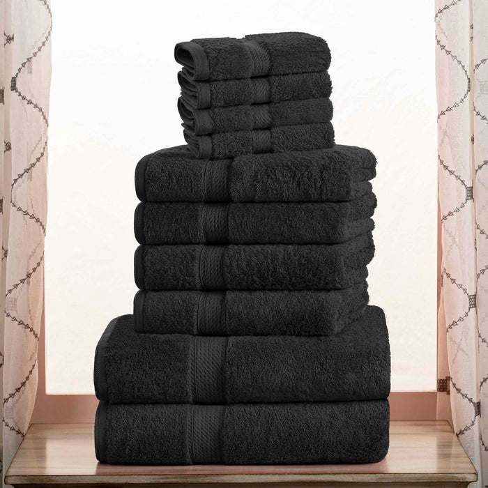 Egyptian Cotton Plush Heavyweight Absorbent Luxury 10 Piece Towel Set - Black