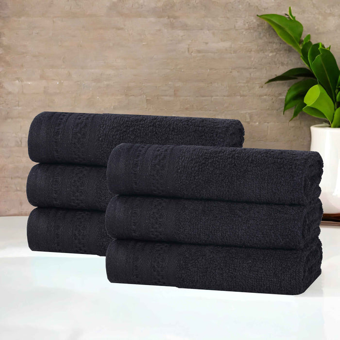 Honeycomb Textured Waffle Border Luxury Cotton Face Towels, Set of 6