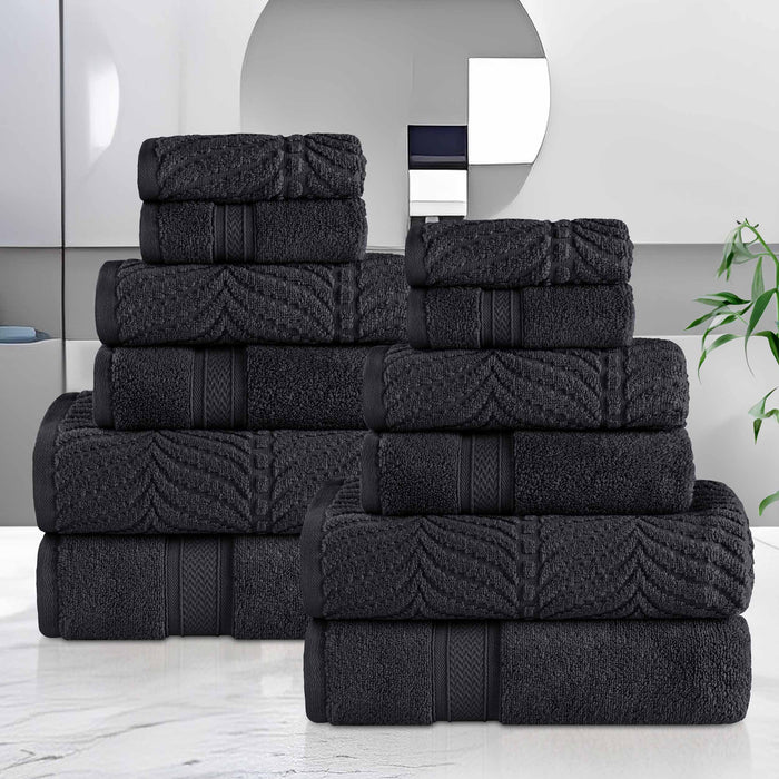 Zero Twist Cotton Solid & Jacquard Elegant Chevron 12 Piece Towel Set