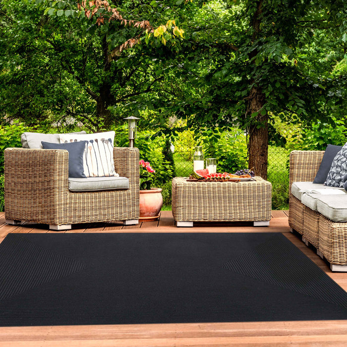 Bohemian Rectangle Indoor Outdoor Rugs Solid Braided Area Rug - Black