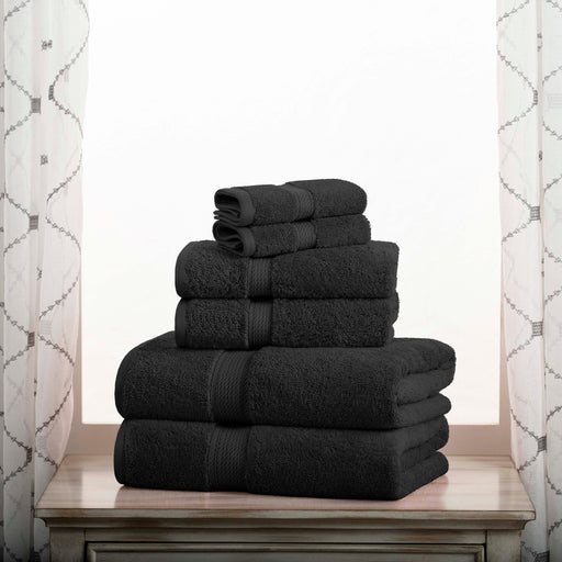 Egyptian Cotton Pile Plush Heavyweight Absorbent 6 Piece Towel Set - Black