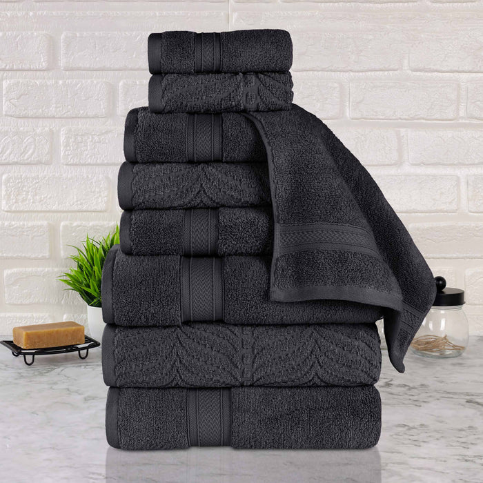 Cotton Solid & Jacquard Chevron 9 Piece Assorted Towel Set - Black