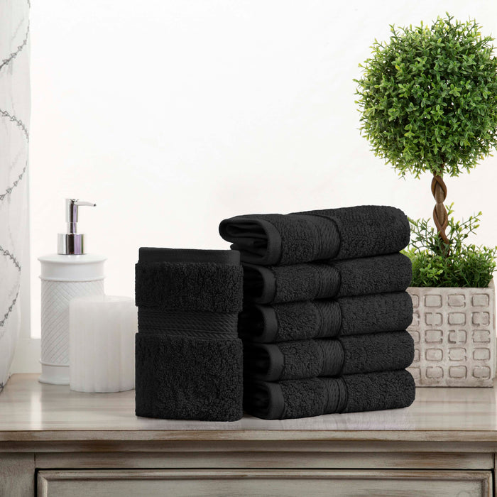 Egyptian Cotton Pile Plush Heavyweight Absorbent Face Towel Set of 6 - Black