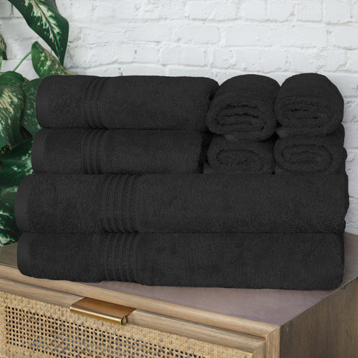 Egyptian Cotton Highly Absorbent Solid 8 Piece Ultra Soft Towel Set - Black
