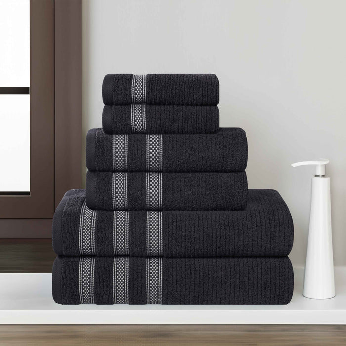 Zero Twist Cotton Ribbed Geometric Border Plush 6 Piece Towel Set