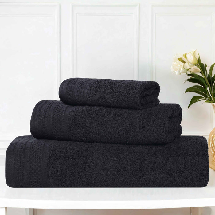 Honeycomb Textured Waffle Border Luxury Cotton 3 Piece Towel Set