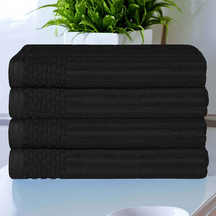 Soho Ribbed Textured Cotton Ultra-Absorbent Bath Towel Set of 4 - Black