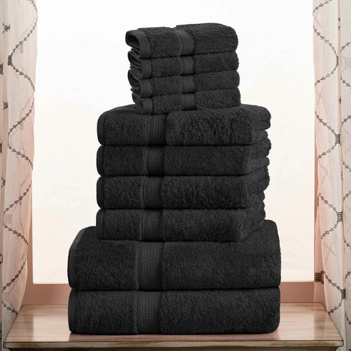 Egyptian Cotton Pile Solid 10-Piece Towel Set - Black