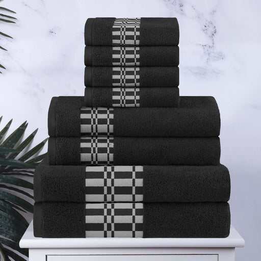 Larissa Cotton Geometric Embroidered Jacquard Border 8 Piece Towel Set - Black