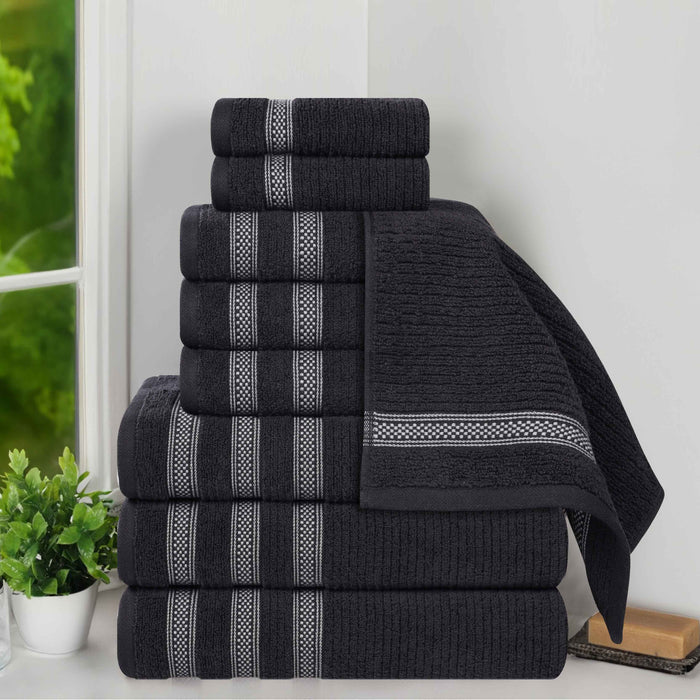 Zero Twist Cotton Ribbed Geometric Border Plush 9 Piece Towel Set