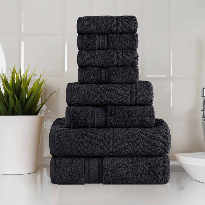 Zero Twist Cotton Solid and Jacquard Elegant Chevron 8 Piece Towel Set