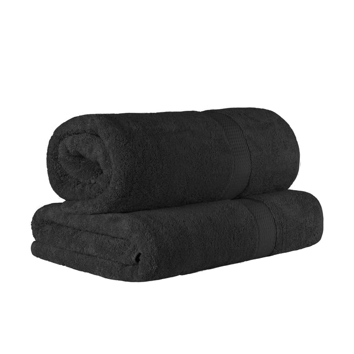 Egyptian Cotton Pile Plush Heavyweight Absorbent Bath Sheet Set of 2 - Black