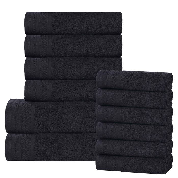 Honeycomb Textured Waffle Border Luxury Cotton 12 Piece Towel Set