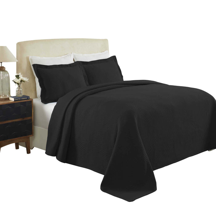 Cascade Cotton Jacquard Matelassé 3-Piece Bedspread Set - Black