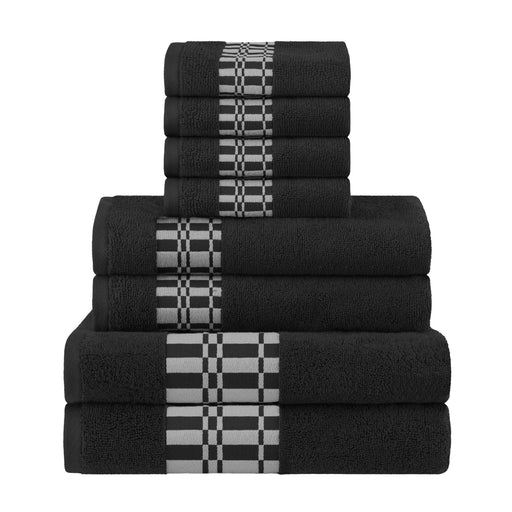 Larissa Cotton Geometric Embroidered Jacquard Border 8 Piece Towel Set - Black