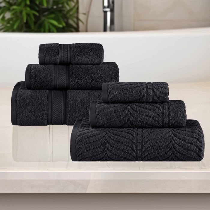 Zero Twist Cotton Solid and Jacquard Elegant Chevron 6 Piece Towel Set