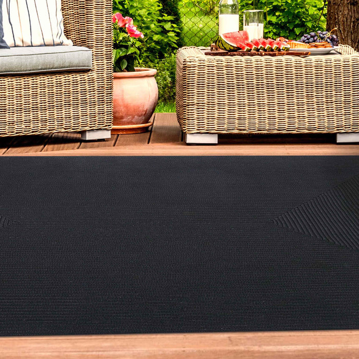 Bohemian Rectangle Indoor Outdoor Rugs Solid Braided Area Rug - Black