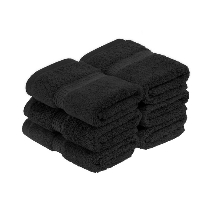 Egyptian Cotton Pile Plush Heavyweight Absorbent Face Towel Set of 6 - Black