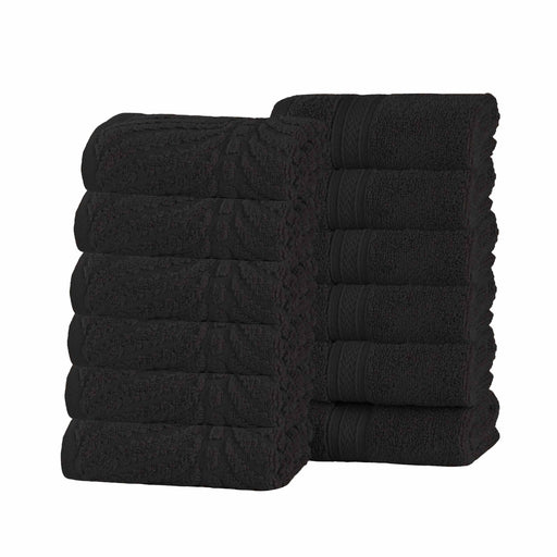 Cotton Solid and Jacquard Chevron Face Towel Set of 12 - Black