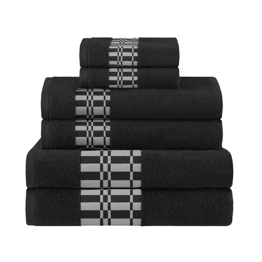 Larissa Cotton Geometric Embroidered Jacquard Border 6 Piece Towel Set - Black
