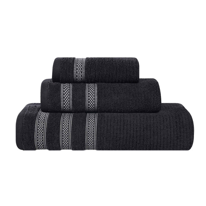 Zero Twist Cotton Ribbed Geometric Border Plush 3 Piece Towel Set