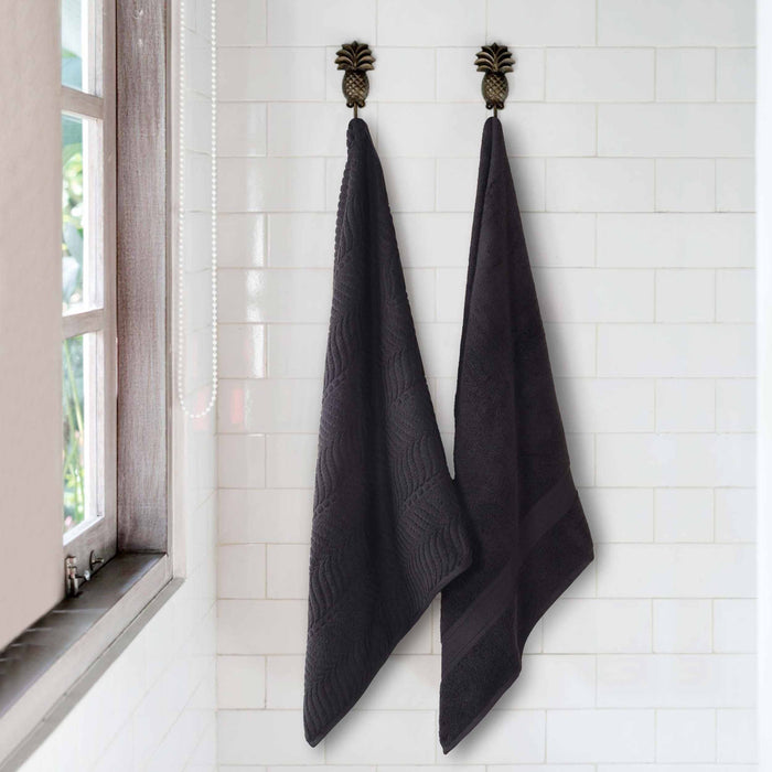 Cotton Solid and Jacquard Chevron Bath Sheet Assorted Set of 2 - Black