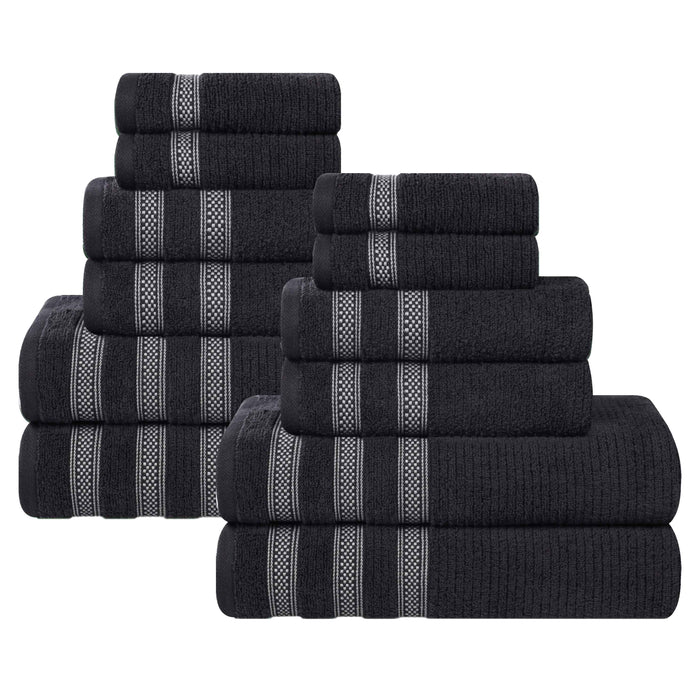 Zero Twist Cotton Ribbed Geometric Border Plush 12 Piece Towel Set