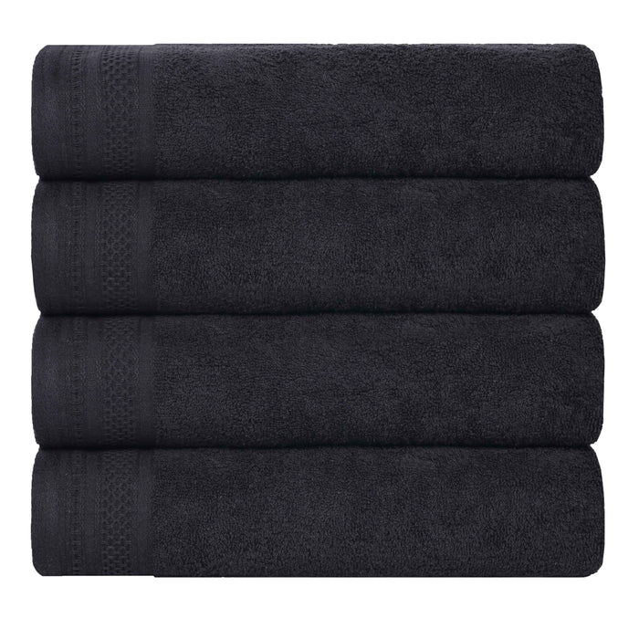 Honeycomb Textured Waffle Border Luxury Cotton Bath Towels, Set of 4