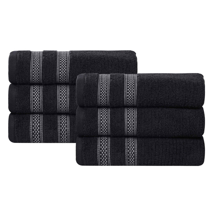 Zero Twist Cotton Ribbed Geometric Border Plush Hand Towel Set of 6