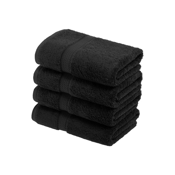 Egyptian Cotton Pile Plush Heavyweight Hand Towel Set of 4 - Black