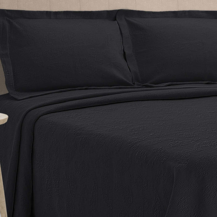 Jacquard Matelassé Paisley Floral Cotton Bedspread Set - Black