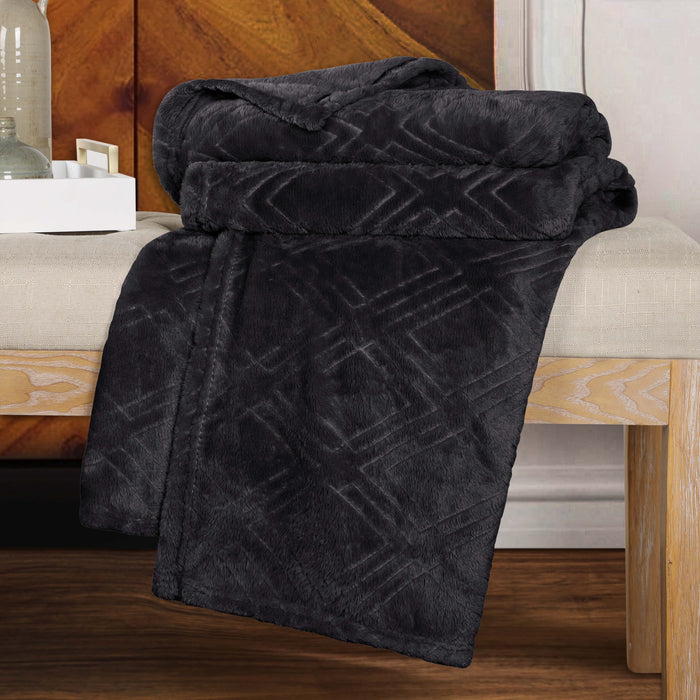 Diamond Flannel Fleece Plush Ultra Soft Blanket - Black