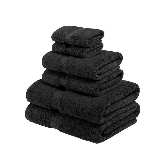 Egyptian Cotton Pile Plush Heavyweight Absorbent 6 Piece Towel Set - Black