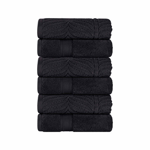 Cotton Solid and Jacquard Chevron Hand Towel Assorted Set of 6 - Black