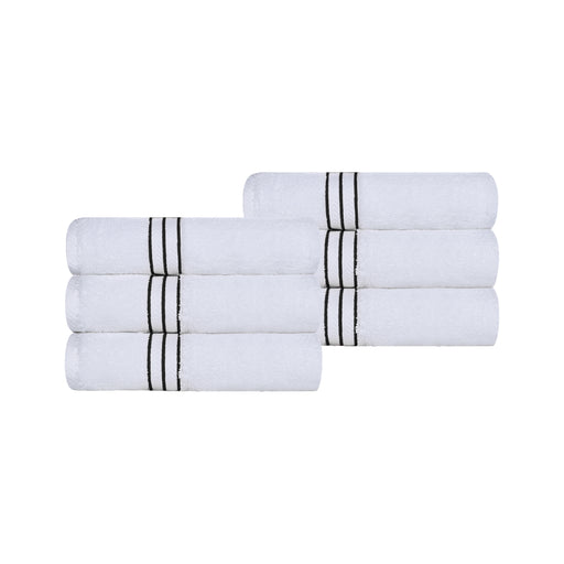 Turkish Cotton Ultra-Plush Solid 6 Piece Highly Absorbent Hand Towel Set - White/Black