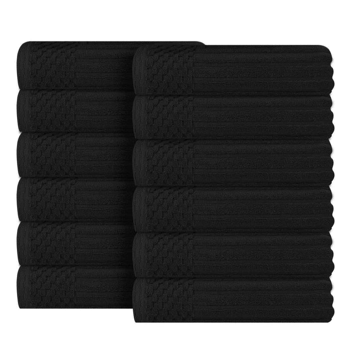 Soho Ribbed Textured Cotton Ultra-Absorbent Face Towel (Set of 12) - Black