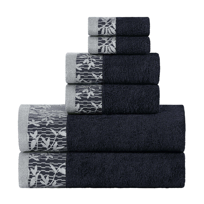 Wisteria Cotton Decorative 6 Piece Towel Set - Black