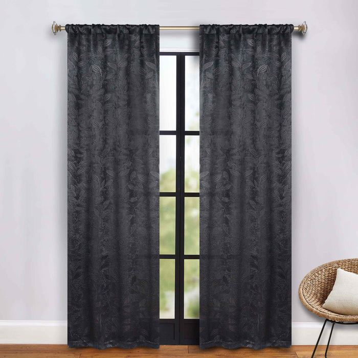 Leaves Rod Pocket Room Darkening Blackout Curtains, Set of 2