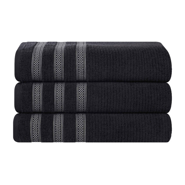 Zero Twist Cotton Ribbed Geometric Border Plush Bath Towel Set of 3