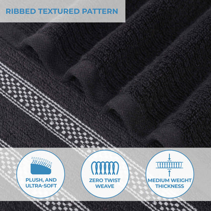 Zero Twist Cotton Ribbed Geometric Border Plush 9 Piece Towel Set - Blue Nile Mills