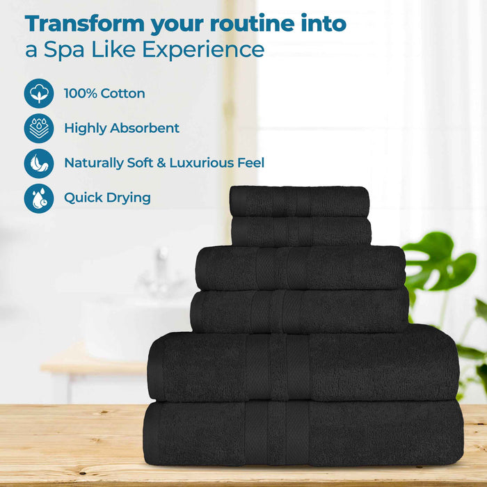 Ultra-Soft Cotton Absorbent Quick-Drying 12 Piece Assorted Towel Set - Black
