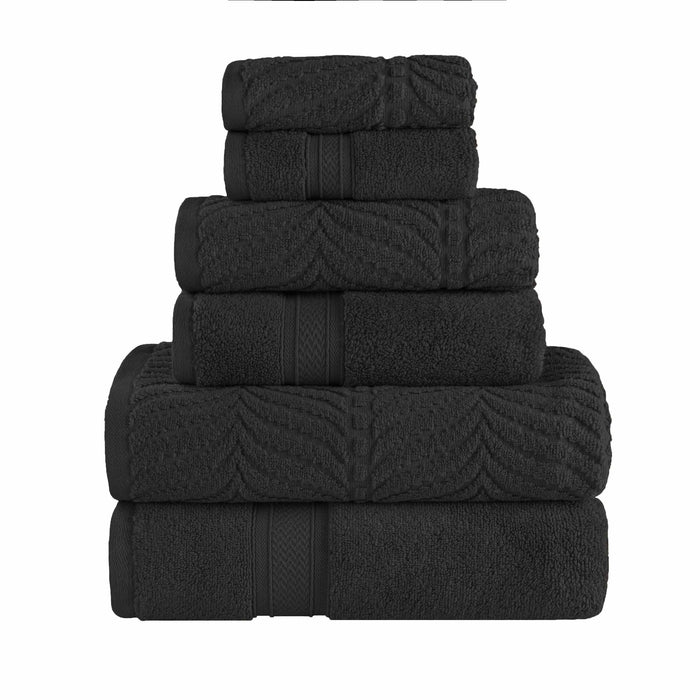Cotton Solid & Jacquard Chevron 6 Piece Assorted Towel Set - Black