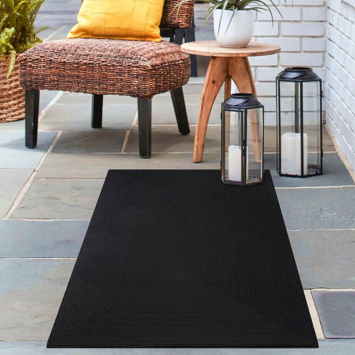 Bohemian Rectangle Indoor Outdoor Rugs Solid Braided Area Rug - Black