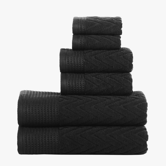 Chevron Cotton 6 Piece Towel Set - Black