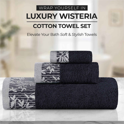 Wisteria Cotton Floral Embroidered Jacquard Border 8-Piece Towel Set - Blue Nile Mills