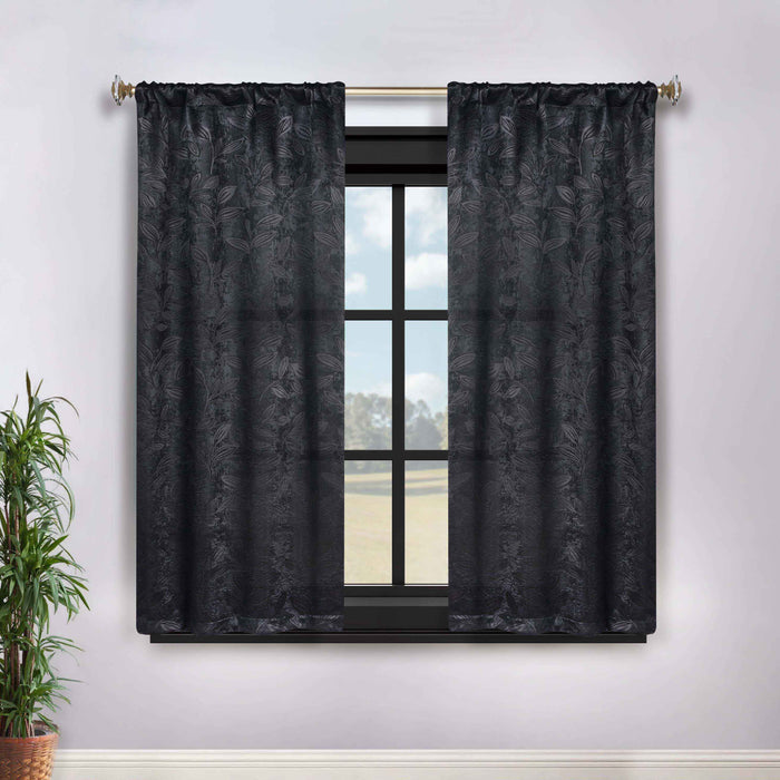 Leaves Rod Pocket Room Darkening Blackout Curtains, Set of 2