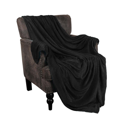 Fleece Plush Medium Weight Fluffy Decorative Blanket Or Throw - Black