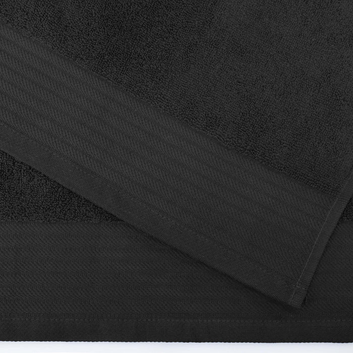 Turkish Cotton Jacquard Herringbone and Solid 4 Piece Bath Towel Set - Black